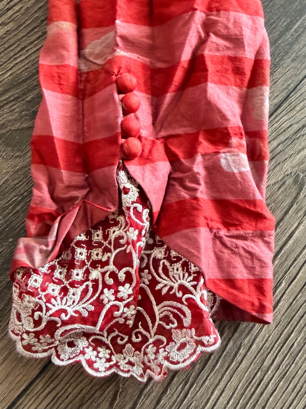 Baroque Embroidered Striped Cotton Kurta Tunic Dress Red White Size Large Boho - Picture 11 of 13